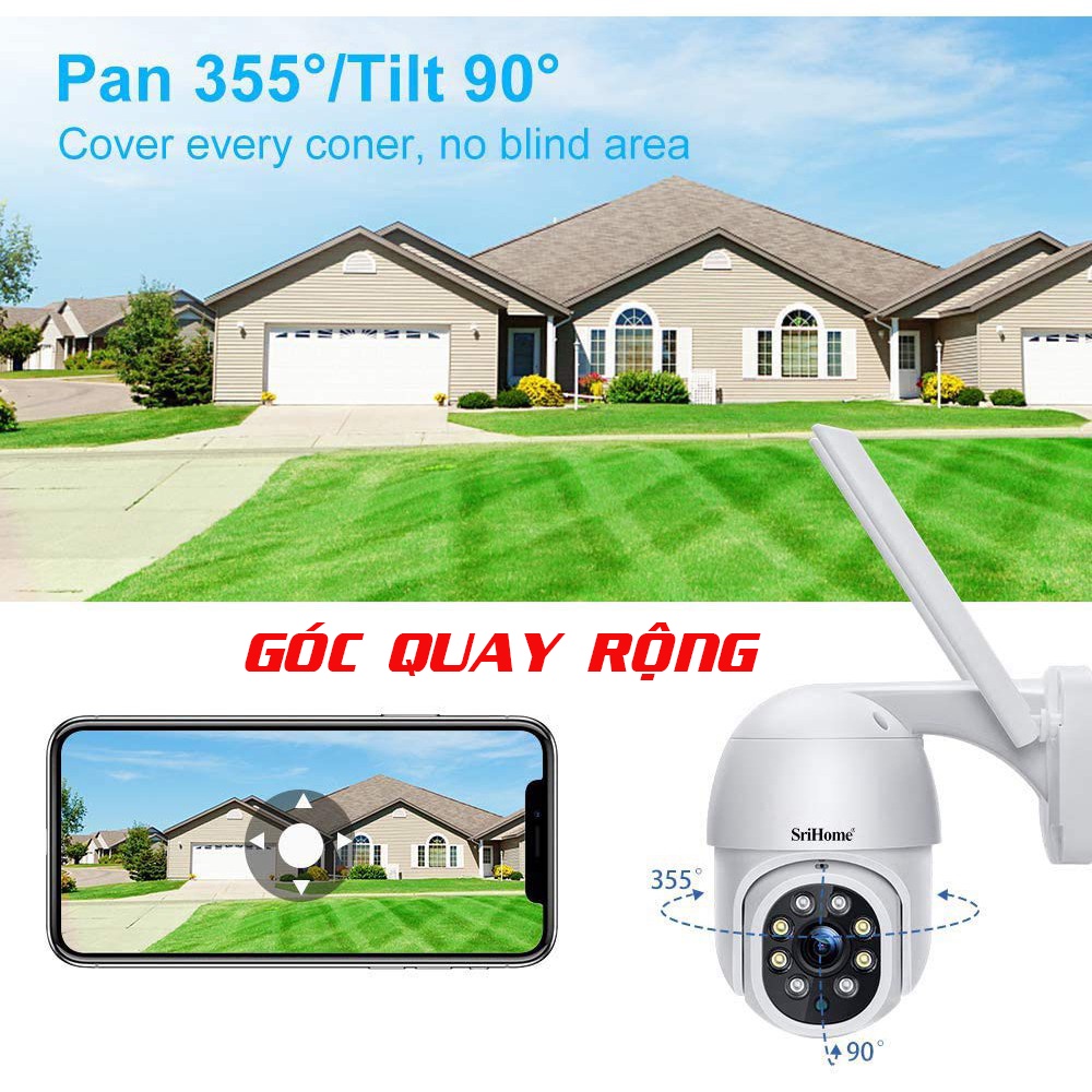 Camera mini Srihome ptz SP 028 1080p hồng ngoại 30m, đêm có màu, cảnh báo chuyển động, góc quay rộng | BigBuy360 - bigbuy360.vn