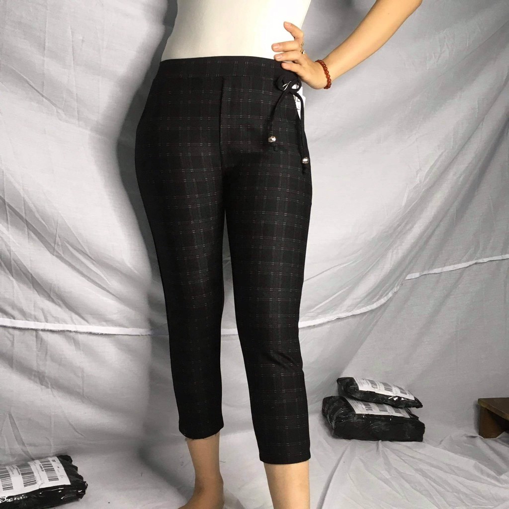 Quần cotton lửng 75cm sọc kẻ lưng thun mẫu mới