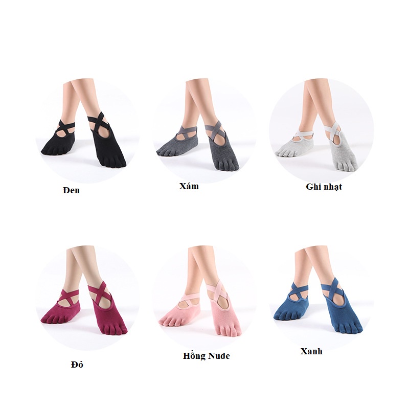 Tất - Vớ Tập Yoga , barre , pilates quai chéo thấm mồ hôi gắn hạt silicon chống trơn trượt khi tập luyện.