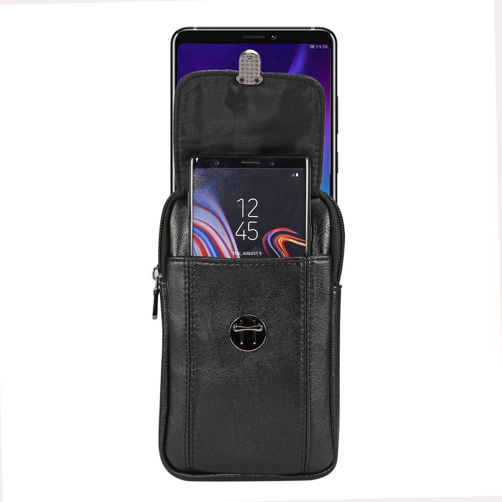 Túi Da Bò Đựng Điện Thoại Đeo Thắt Lưng Có Khóa Kéo Cho iPhone XR Xs Xs Max Samsung S8 Plus S6