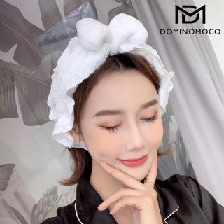 Băng Đô Cài Tóc Rửa Mặt Vải Ren Mềm Mại Thắt Nơ Phong Cách Hàn Quốc Ngọt Ngào
