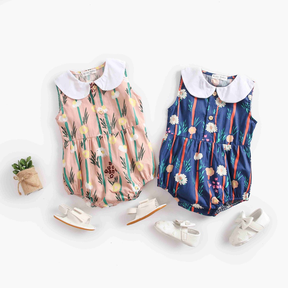 Áo Liền Thân Sanlutoz In Họa Tiết Bông Hoa Màu Xanh Dương Cho Bé Gái