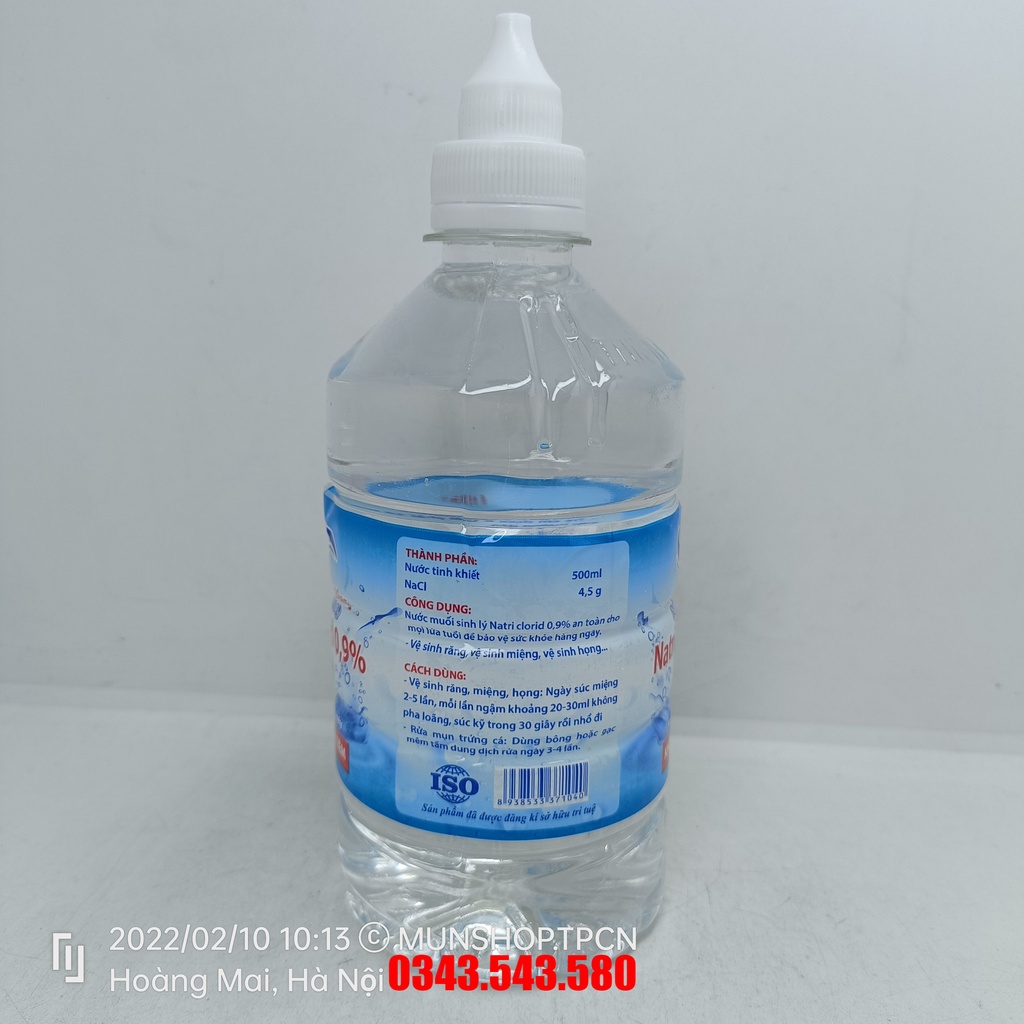 Nước muối  sinh lý Natri clorid 09% chai 500ml (chỉ hỏa tốc)