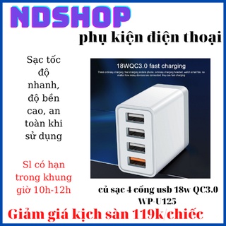 Củ sạc nhanh 4 cổng usb cốc sạc nhanh củ sạc 4 cổng usb 18w qc3.0 4 18w wk wp-u125 ndshop