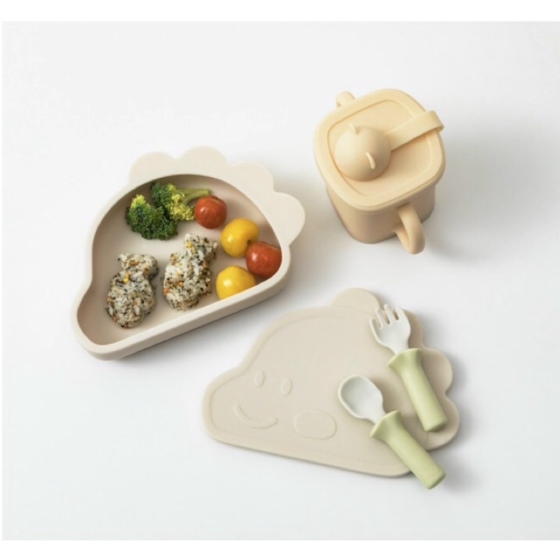 Khay ăn dặm hình khủng long, có kèm nắp đậy _Modui_bluemama chính hãng