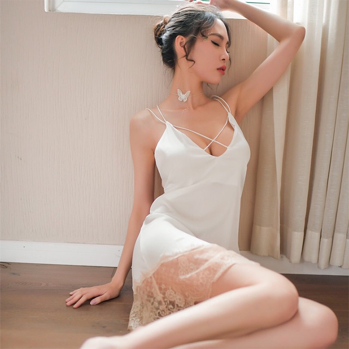 Váy ngủ sexy dây đan chéo bầu ngực hở lưng phối ren quyến rũ BT005A