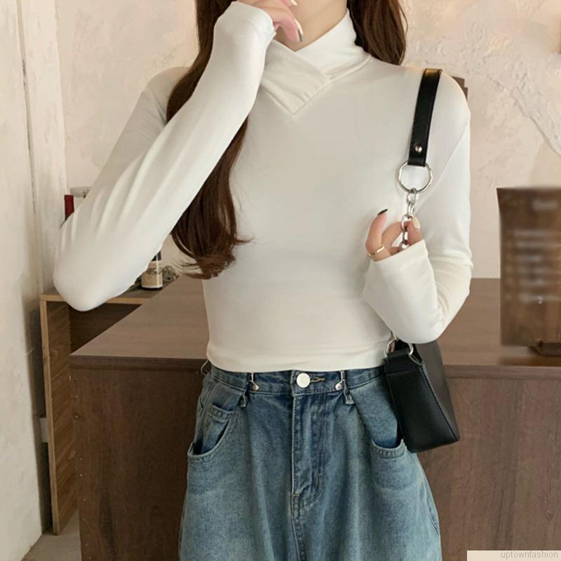 Áo thun tay dài màu sắc đơn giản cho nữ