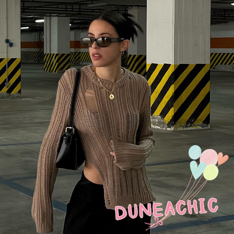 Áo sweater Cổ Thuyền Xẻ Tà Bất Đối Xứng Quyến Rũ Cho Nữ DUNEA818