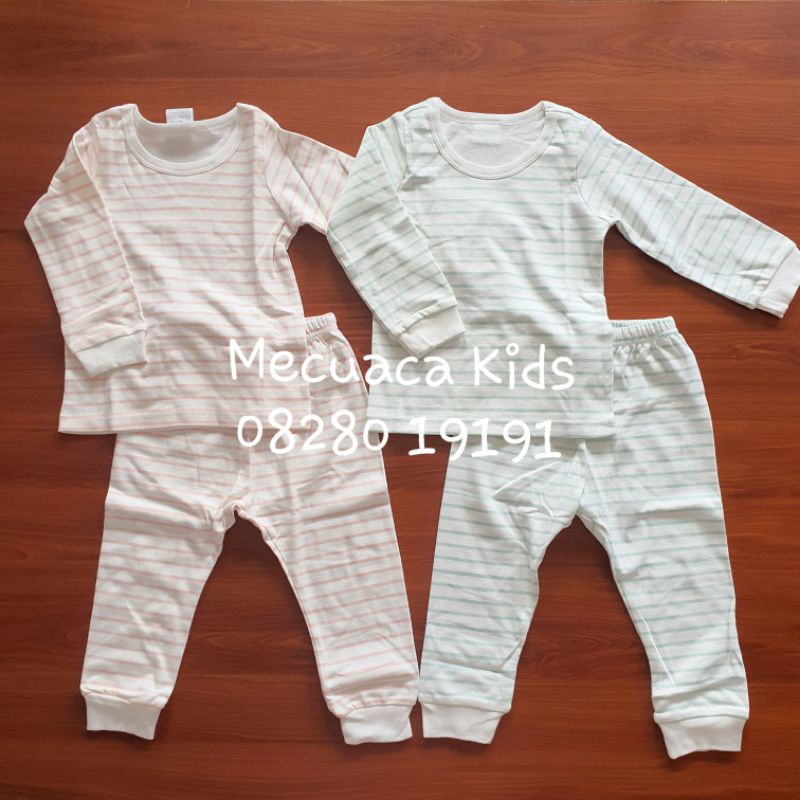 Bộ ngủ dài tay cotton thu đông xuất Hàn kẻ sọc caro kẻ ngang cho bé trai bé gái