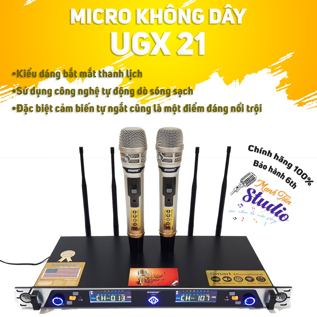 [Mã 154ELSALE2 giảm 7% đơn 300K] Micro không dây cao cấp UGX 21 - 4 Antenna cảm biến tự ngắt cực hay