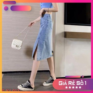 [Giá Sỉ] Chân váy JEANS dáng dài xẻ đùi midi, Chân váy cạp khoá giữa vải bò thời trang❤3 size S,M,L, MÀU XANH