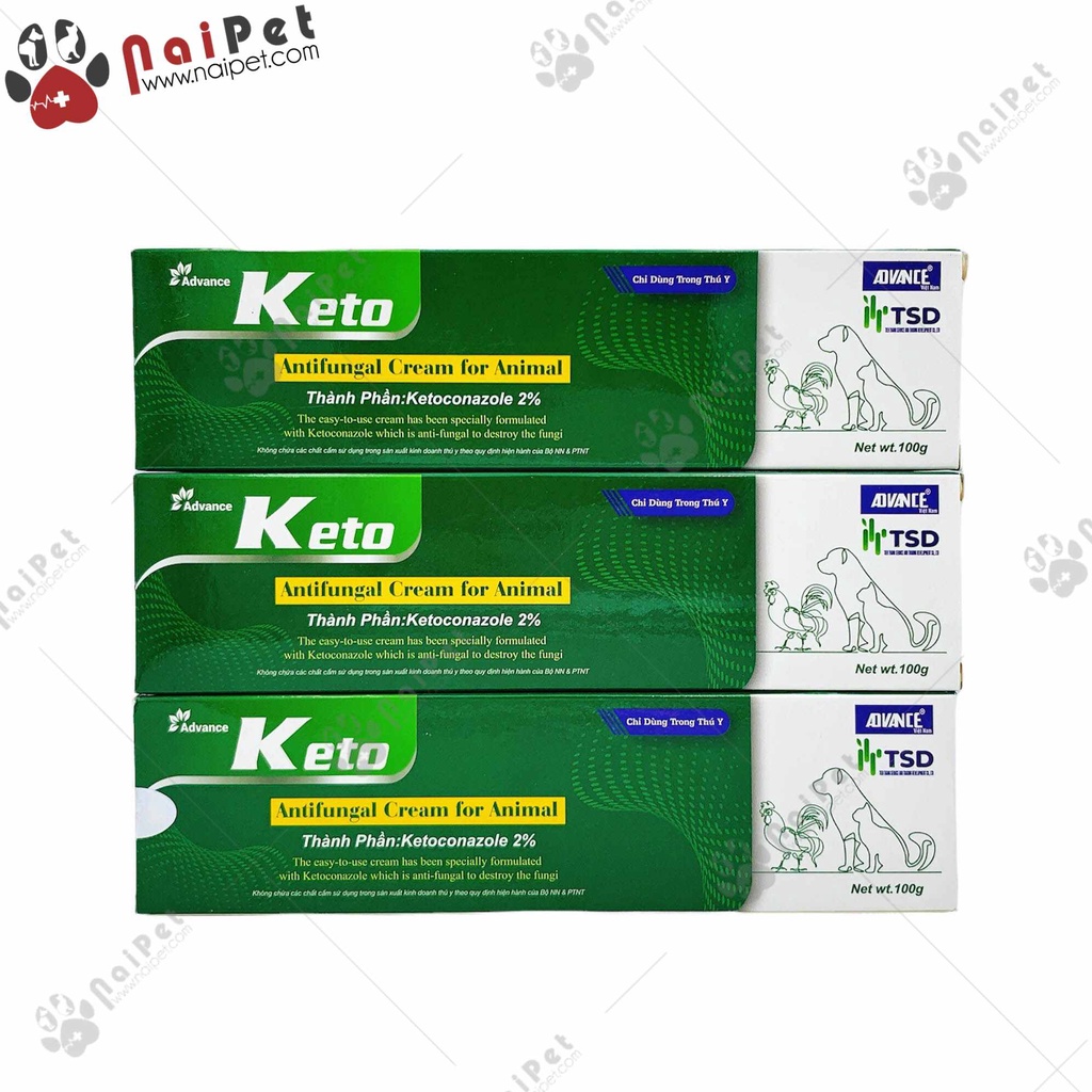 Kem Bôi Ngoài Da Nấm Cho Chó Mèo Gà Advance Keto-Ketoconazole Tuýp 25g 100g
