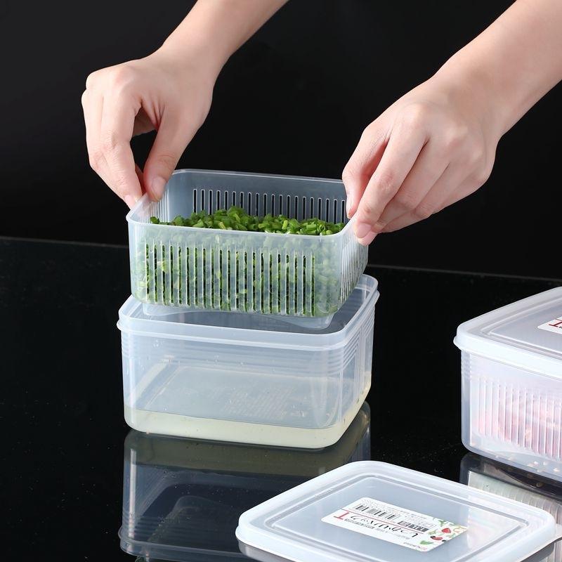 Hộp đựng rau, củ, quả 2 lớp kèm rổ đựng 1100ml Nakaya hàng nội địa Nhật Bản Aichimart