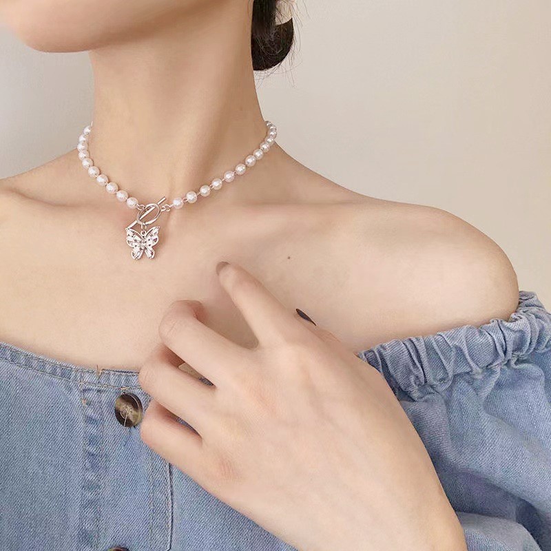 Vòng cổ Mặt Bướm Đính Ngọc Trai Thời Trang