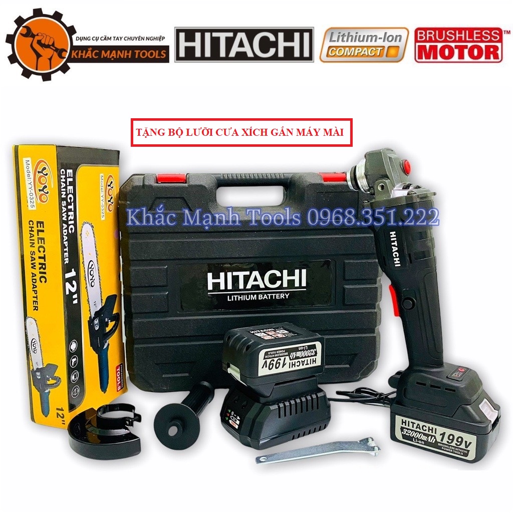 Máy Mài Pin HITACHI 199V Tặng Bộ Lưỡi Cưa Xích Gắn Máy Mài