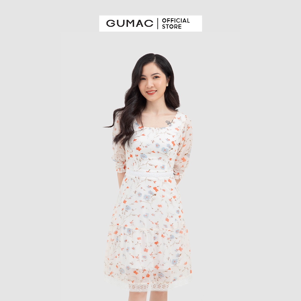 Đầm hoa nữ cổ tròn thời trang GUMAC hoa nhí tay lỡ - chất liệu vải voan DC04070 - mẫu mới | WebRaoVat - webraovat.net.vn
