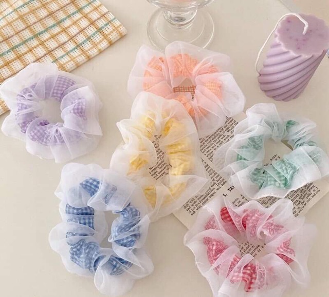 ❄️Chun cột tóc scrunchies 2 lớp caro