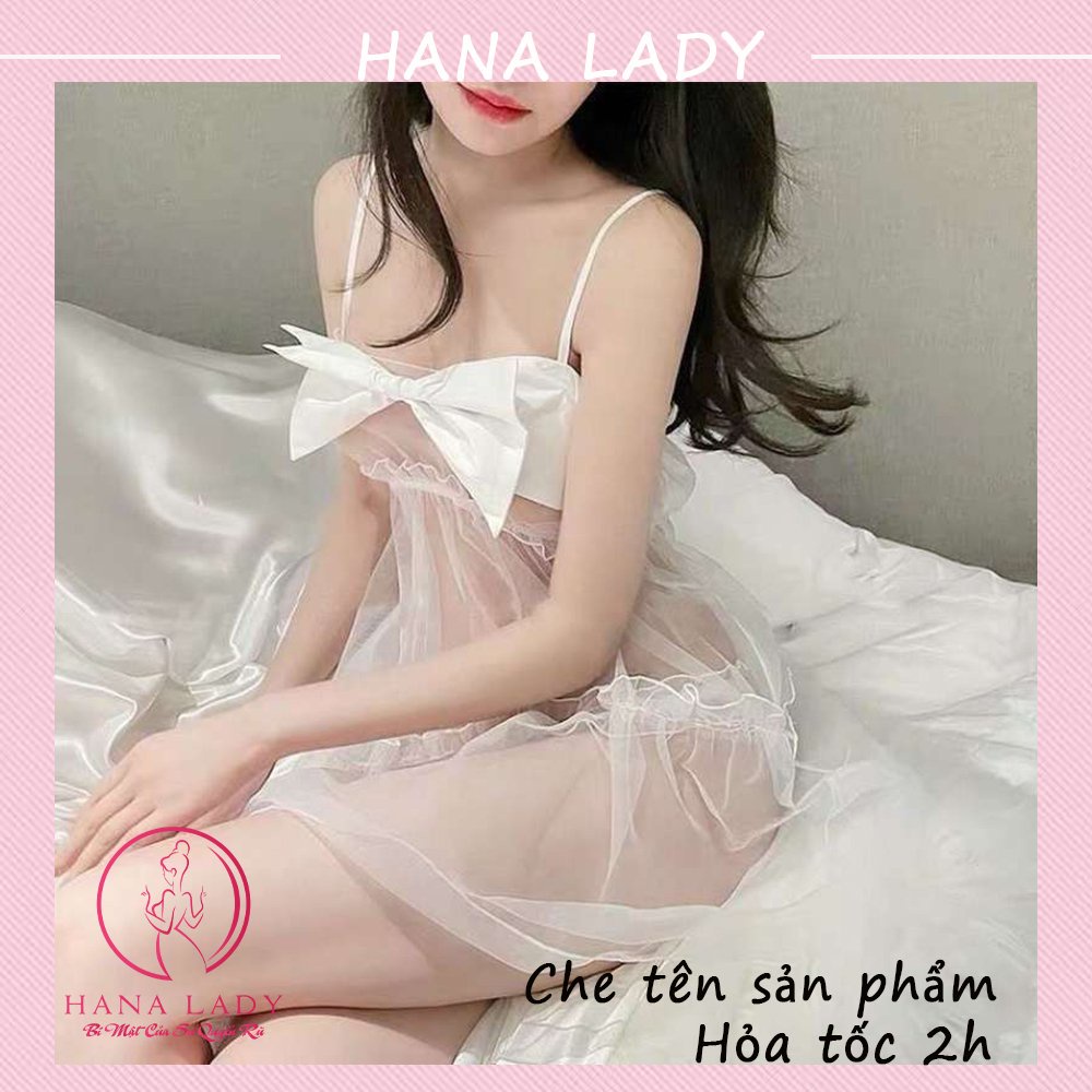 Váy ngủ sexy - Đầm ngủ xuyên thấu nơ tiểu thư gợi cảm kèm quần lọt khe ren sexy VN457