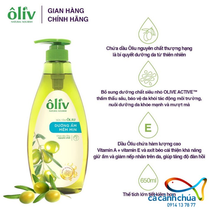 [ Mẫu mới ] Một chai sữa tắm dưỡng ẩm Oliv mềm mịn hoặc sáng da 650ml - Hàng công ty