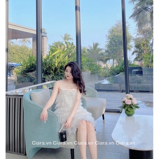 Váy voan tầng be 2 dây