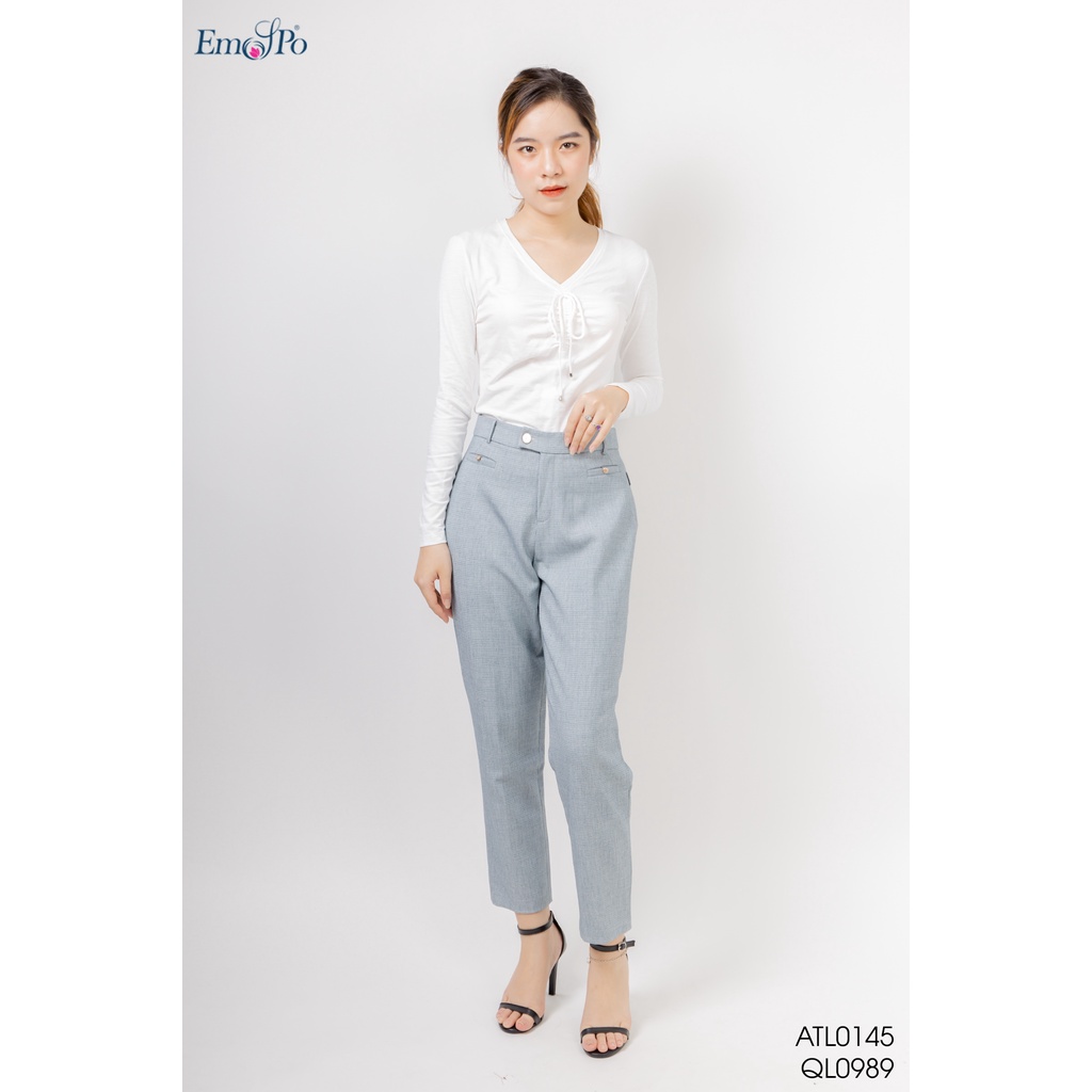 [Mã LTP50 giảm 50000 đơn 150000] Áo thun nữ dài tay cổ nhún Emspo ATL0145 (Trắng, Hồng)
