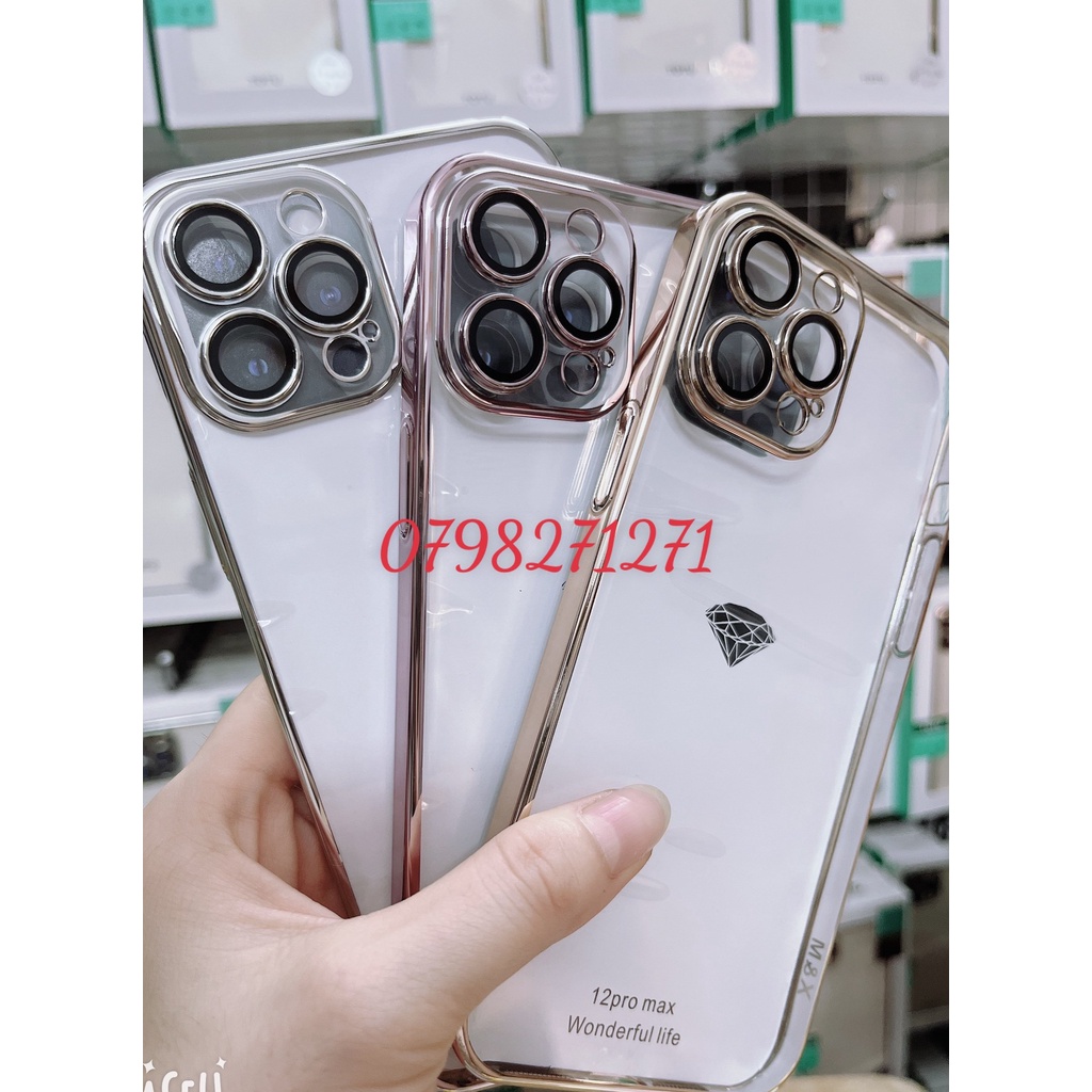 CHÍNH HÃNG Ốp cứng cao cấp X&amp;M Cực Đẹp lưng trong viền màu có lớp kính bảo vệ camera Iphone 12 13 14 PLUS PRO MAX