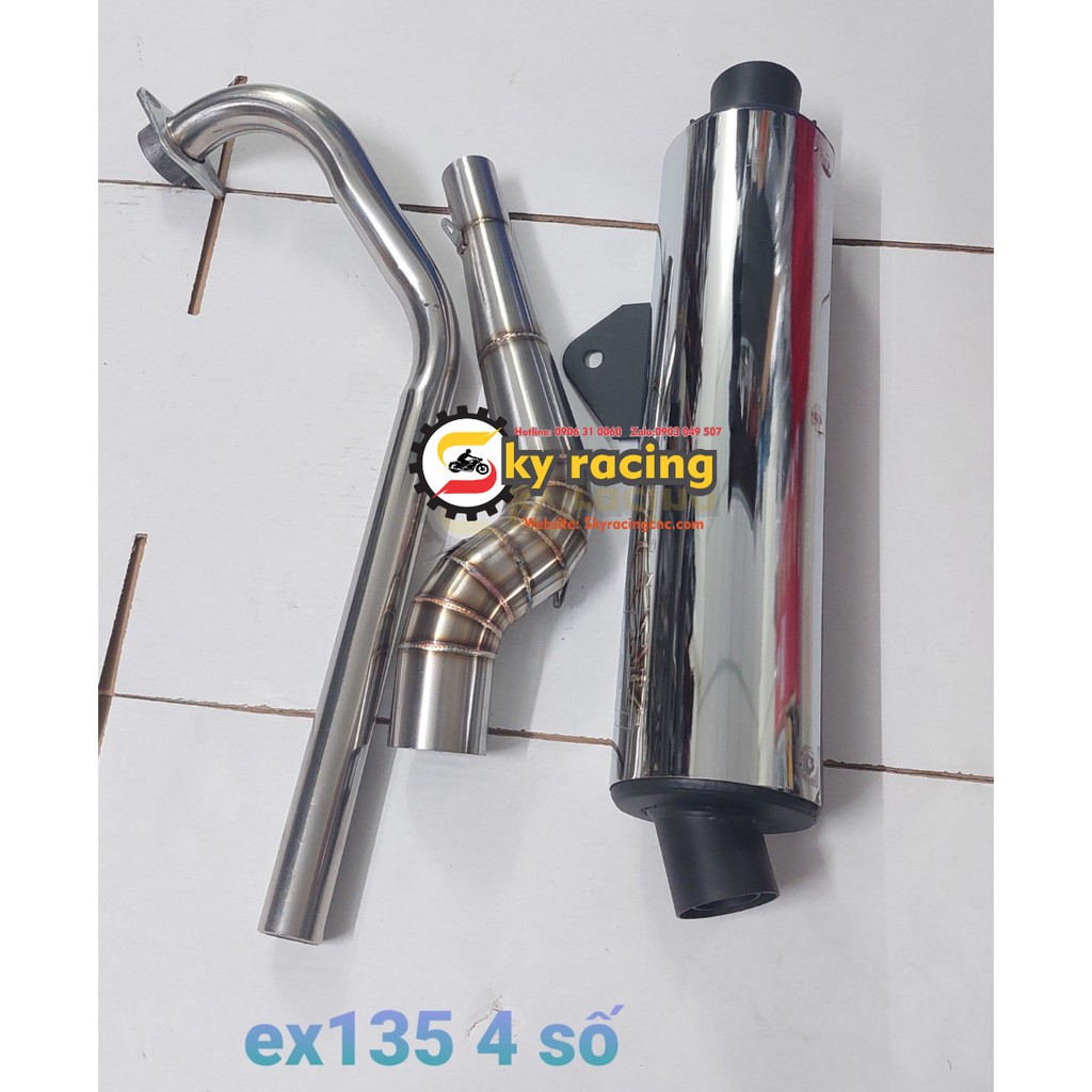 Combo cổ pô 2 khúc inox kèm lon pô CBR gắn cho xe Ex135 4 số (khúc đá cao)