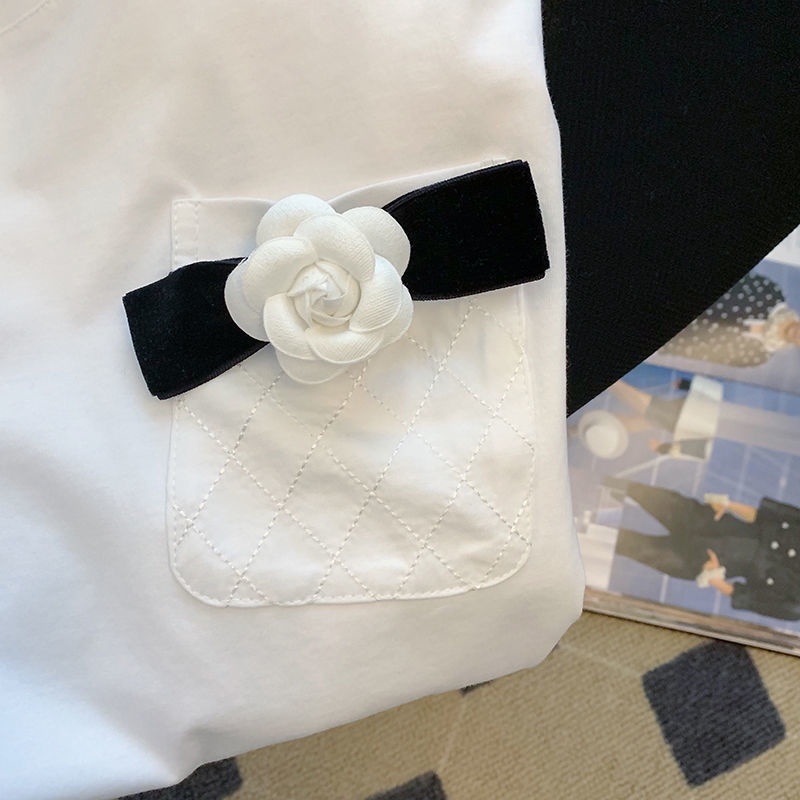 Áo Thun Cotton Tay Ngắn Màu Trắng In Hình Hoa Trà Phong Cách Mới Mùa Hè Dễ Phối Đồ Cho Nữ