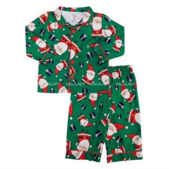 Set Pijama Baby Xanh Ông Già Noel - Size 3T - 2984 -Áo V26-N66-D38 (Quần E48-M68-D50)