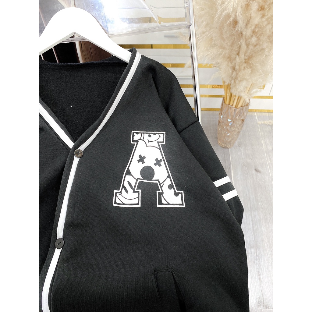 Khoác Cardigan In Chữ A Viền Sọc Tay Dáng Rộng Nam Nữ Unisex Uzzlang