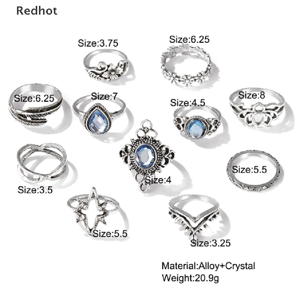 Bộ 11 Nhẫn Đeo Đốt Ngón Tay Đính Đá Phong Cách Retro