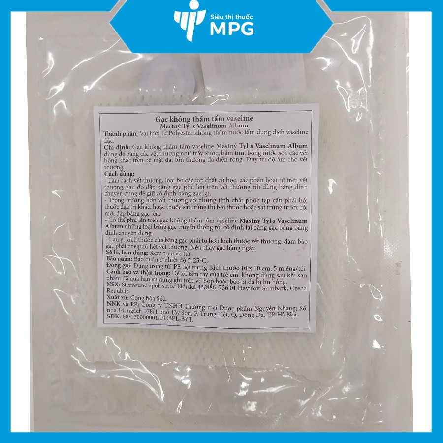 Gạc vaseline MASTNY TYL - Băng vết thương, vết loét, bỏng, chống dính khi thay băng