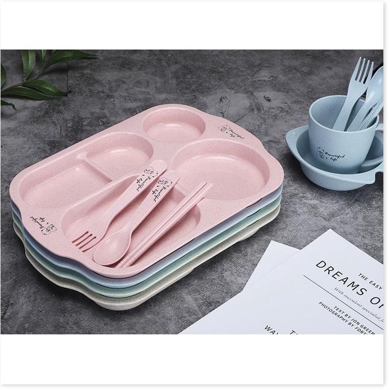 Khay cơm lúa mì 5 ngăn 6 món