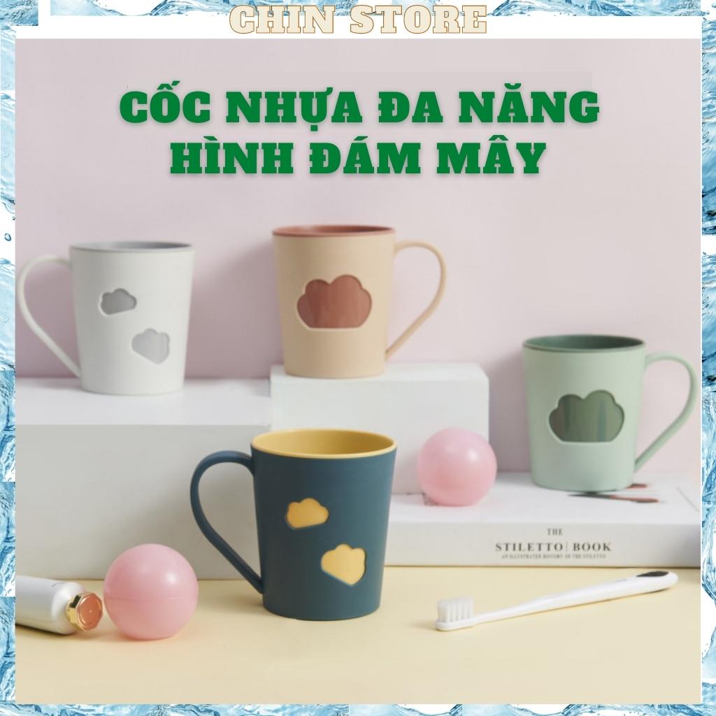 Cốc đánh răng, cốc súc miệng Chin Chin tay cầm lớn hai lớp chống vỡ hình đám mây chứa 410ml