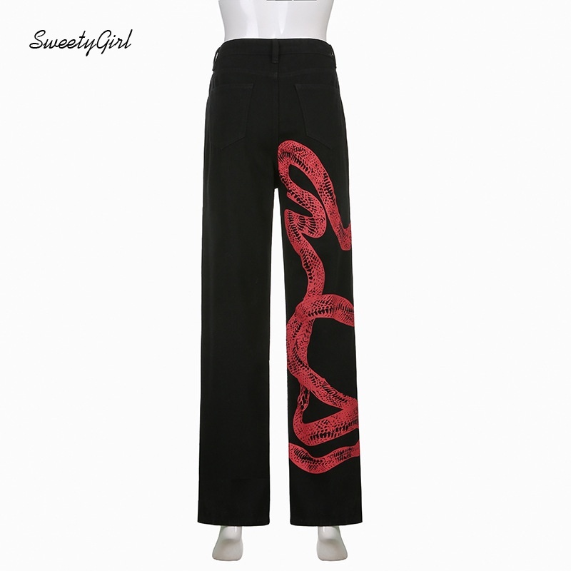 Quần jeans dài lưng cao dáng ôm in họa tiết da rắn màu sắc tương phản thời trang cho nữ