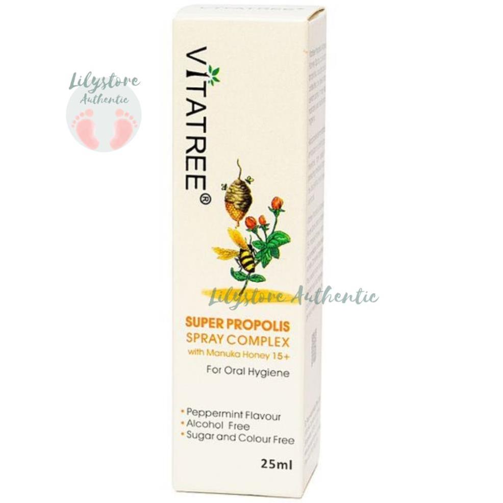 Xịt keo ong Vitatree Super Propolis Spray complex with Honey 25ml của Úc cho trẻ 2 tuổi trở lên chính hãng