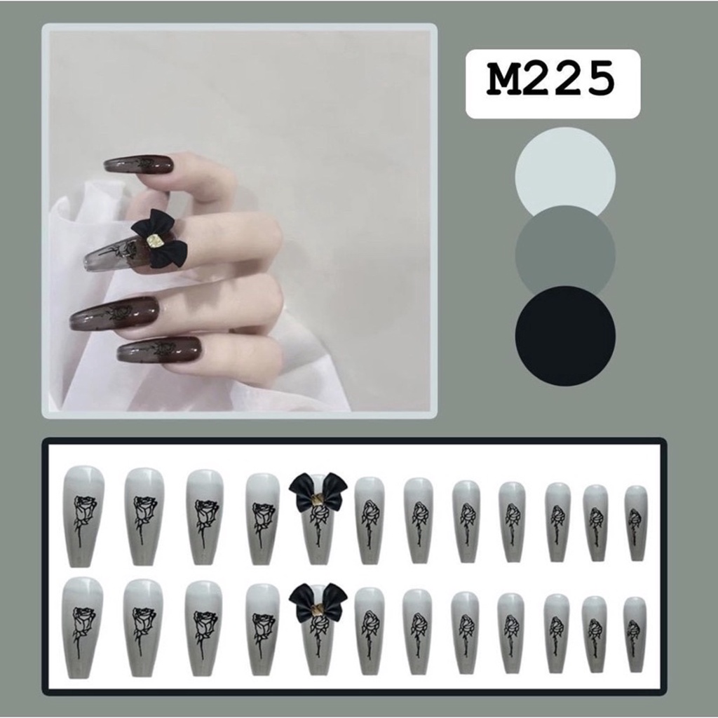 M225 - Móng Tay Giả Đính Đá Bộ 24 Móng Kèm Keo Dán Mẫu Mới Nhất 2023