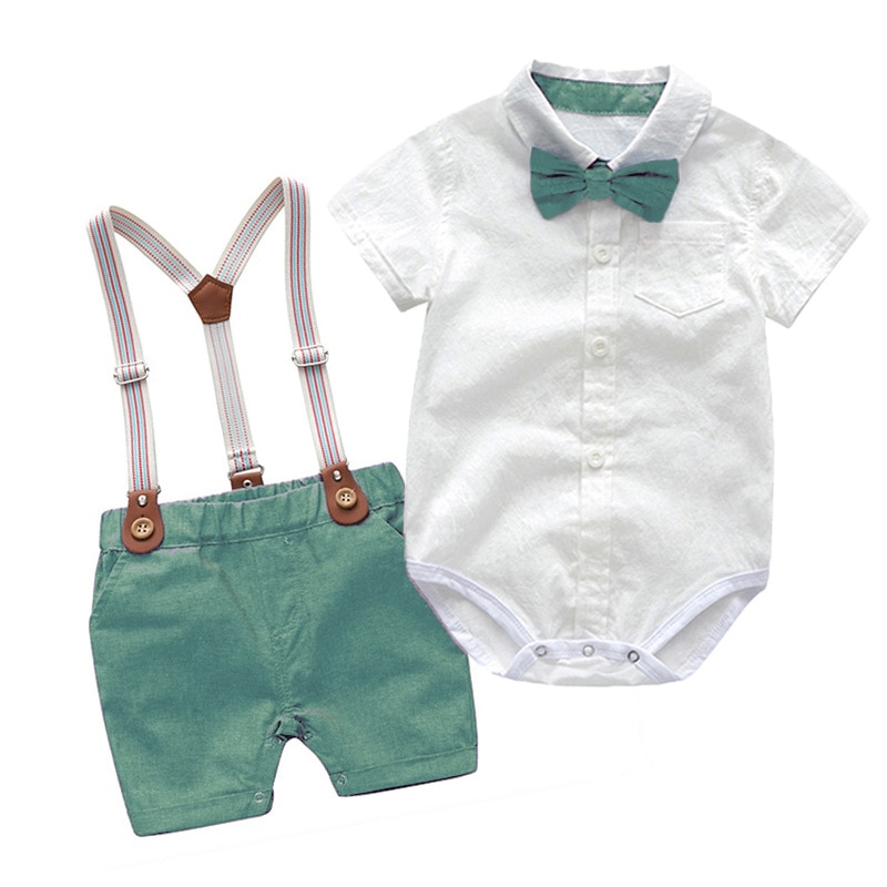Bộ Trang Phục Bằng Vải Cotton Màu Trơn + Thắt Lưng Thời Trang Mùa Hè Cho Bé Trai