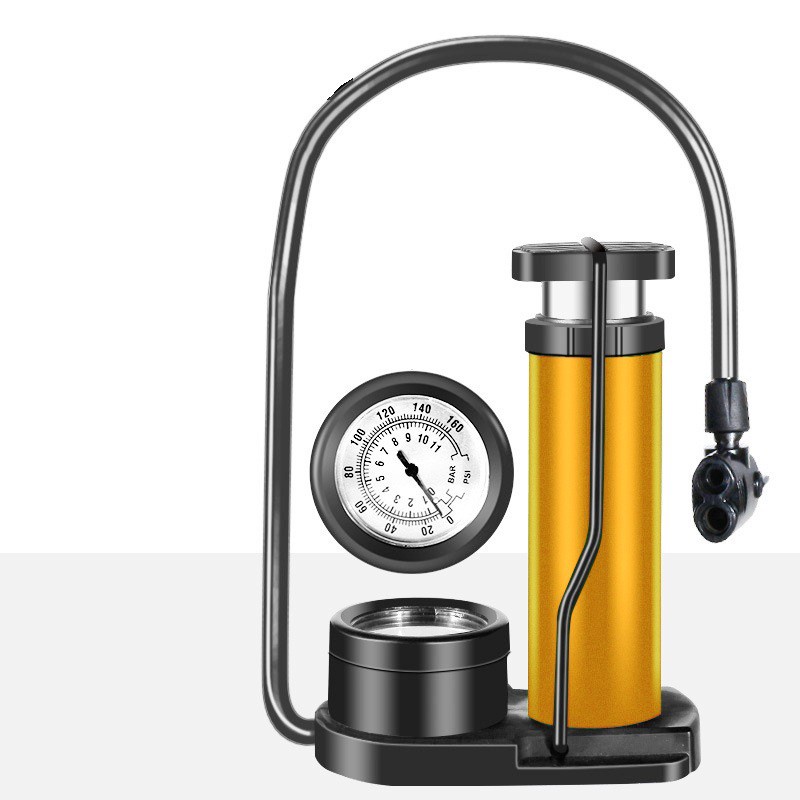 Bơm đạp chân dùng cho bơm lốp xe đạp, bơm lốp xe máy, có đồng hồ báo áp suất bơm dài