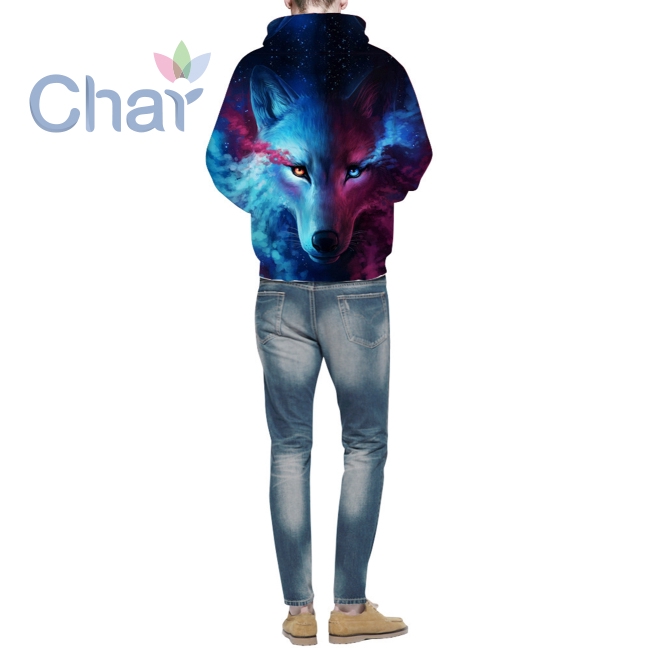 Áo hoodie in hình sói vũ trụ 3D kỹ thuật số cho nam