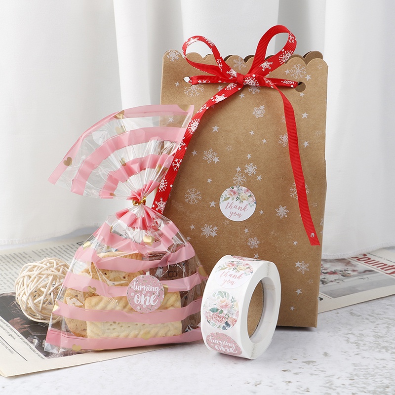 1 Cuộn 500 Nhãn Dán Chữ Thank You Kèm Hoa Trang Trí Tiệc Cưới Yancrane3