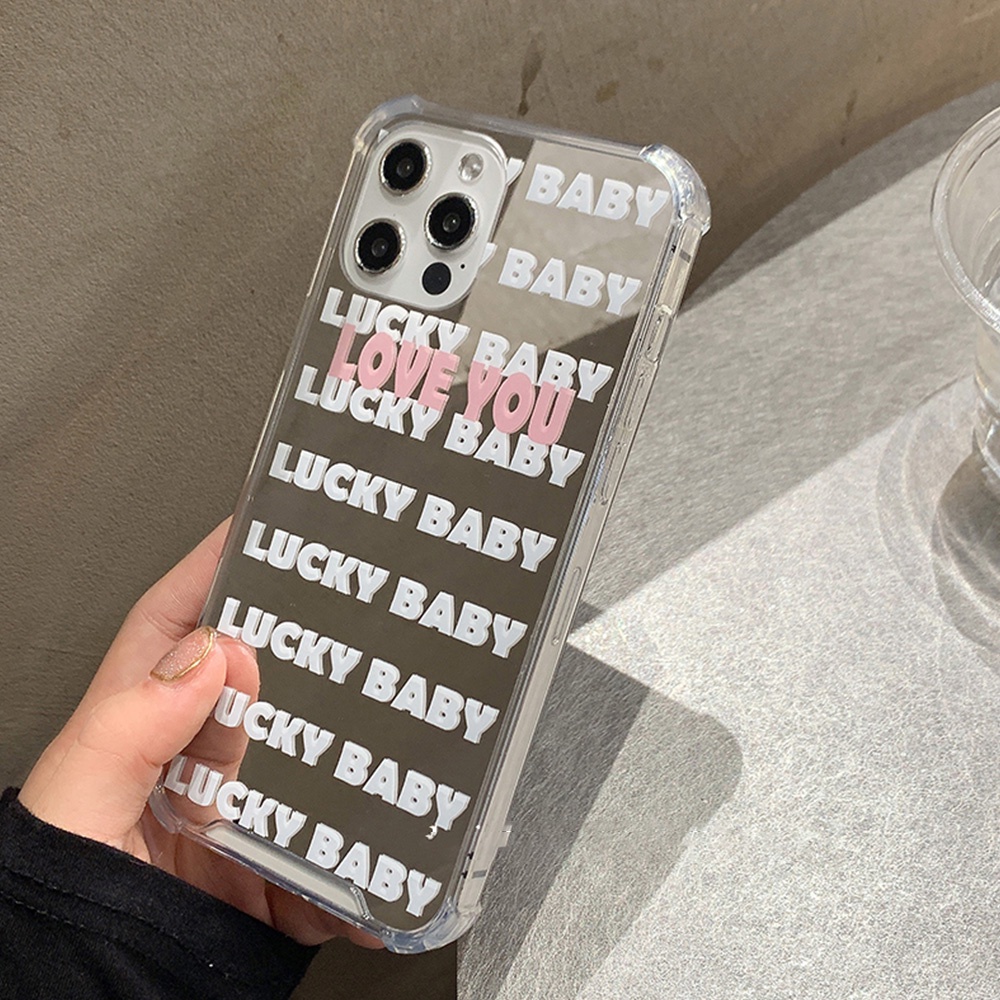 Ốp điện thoại TPU mềm chống sốc phối gương trang điểm in chữ Lucky thích hợp cho IPhone 13 12 11 Pro Max X XR 8 7 Plus