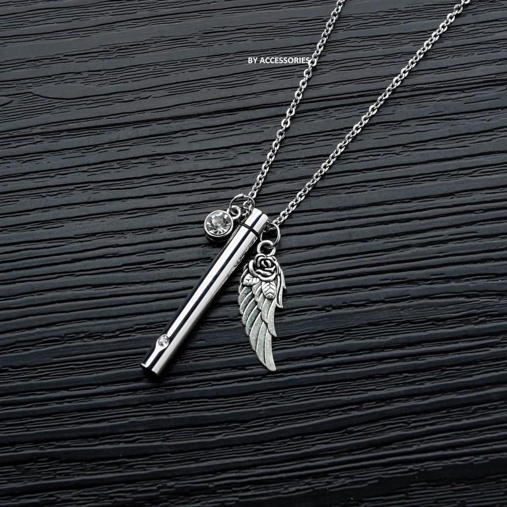 Dây chuyền titan thanh trụ dài rỗng giữa mở được không gỉ kèm charm hoặc không UN191105