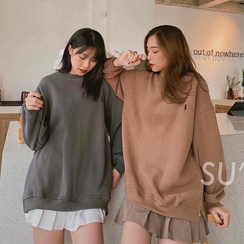 Áo Nỉ Bông Xẻ Tà Golf - Rere.Store [FREESHIP] - Áo sweater nữ chất nỉ bông ấm áp, 3 màu ghi, cam, đen G17-2