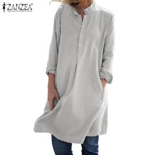 Áo Sơ Mi ZANZEA Tay Dài Màu Trơn Thời Trang Cho Nữ