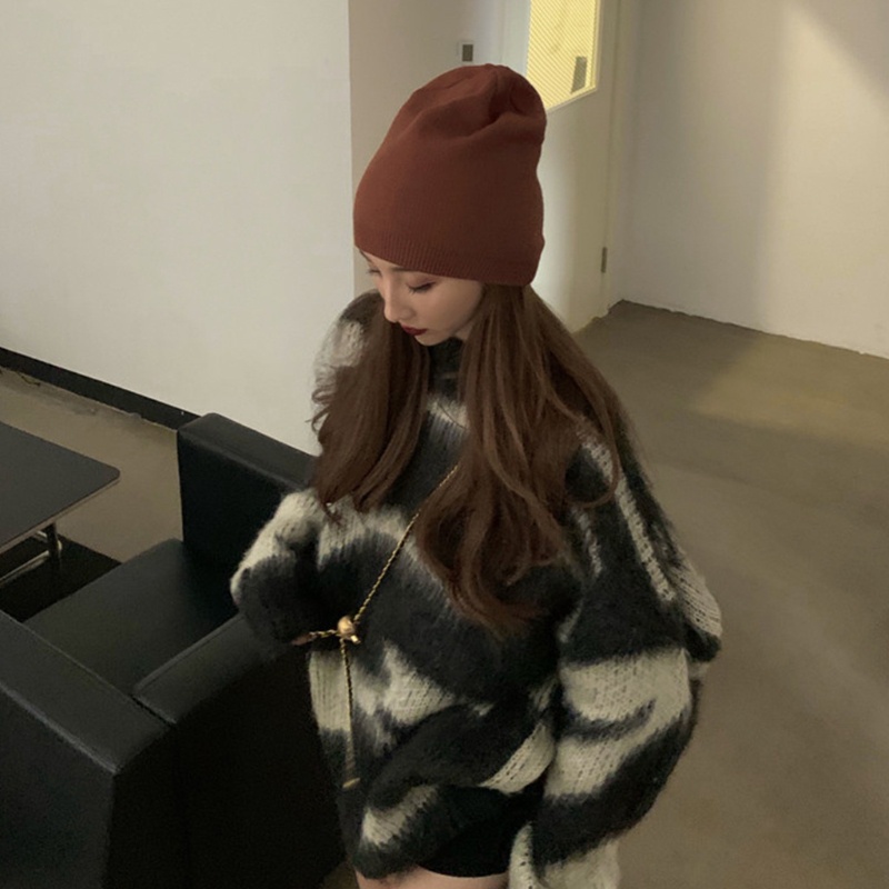 Áo Sweater Dệt Kim Tay Dài Kẻ Sọc Màu Gradient Cá Tính Cho Nữ