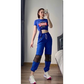 Đồ tập gym yoga zumba, sét bộ tập quần dài áo cộc tay nữ(119A)