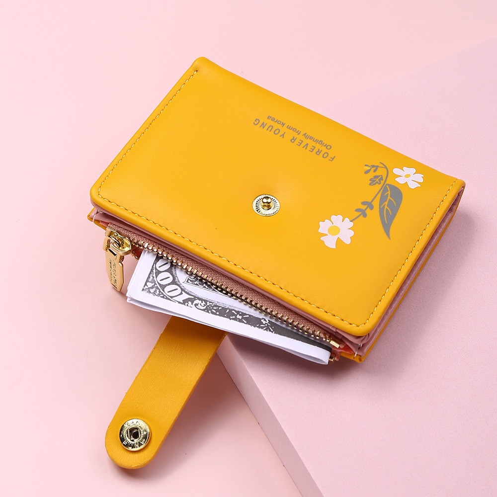 Ví Ngắn Cầm Tay Có Khóa Kéo In Họa Tiết Xinh Xắn Phong Cách Hàn Quốc Cho Nữ