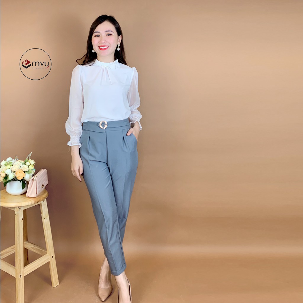 Áo sơ mi nữ công sở tay lỡ chất đũi lụa cổ tròn vai bồng sang trọng, nhẹ nhàng. Mã EMVY HH8