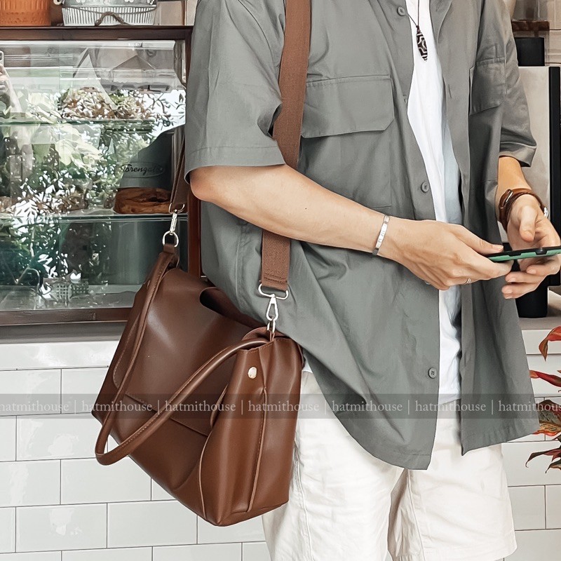 Túi da nam nữ vintage đeo được 3 kiểu